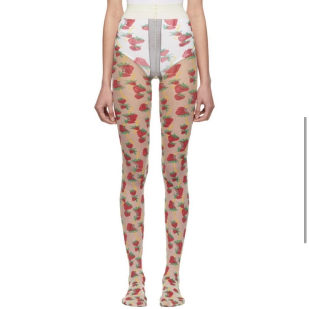 Gucci Strawberry Logo Horse-bit Tights in White